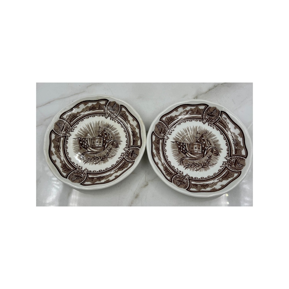 J.G. Meakin Americana Style House Ironstone Saucers Brown Transferware Set of 2